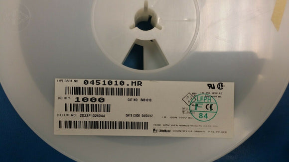 (1000 PCS) 0451010.MR LITTELFUSE FUSE BRD MNT 10A 125VAC/VDC