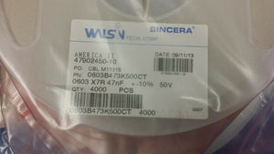 (4000) 0603B473K500CT Multilayer Ceramic Capacitor 0.047uF 50V X7R 10% 0603