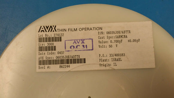 (200 PCS) 06035J0R7ABTTR AVX CAP THIN FILM 0.7PF 50V 125°C 0603