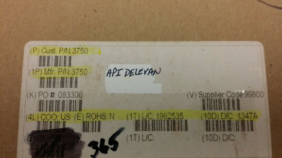 (10 PCS) 3750 API DELEVAN HIGH CURRENT FILTER INDUCTOR AXIAL LEAD CUSTOM