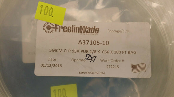 (20 FT.) A37105-10 FreelinWade 95A Clear Polyurethane Tubing 1/8 X 1/16 (.066)