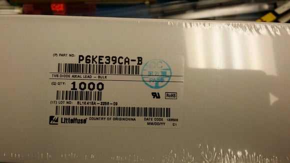 (25 PCS) P6KE39CA  LITTELFUSE TVS DIODE 33.3V 53.9V 600W DO15 ROHS