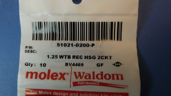 (10PCS) 51021-0200 CONN HOUSING 2POS 1.25MM NATURAL