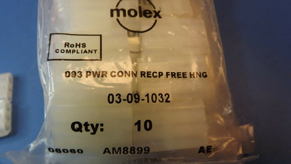 (10PCS) 03-09-1032 TERMINAL HOUSE; STD; RECEPTCL W/DTENT LCK ONLY; 3 CIRCUITS