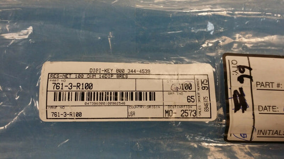 (10pcs) 761-3-R100 Array/Network Resistor, Isolated, 2.3W, 100ohm, 100V, 2% +/-T