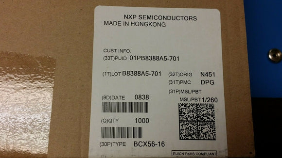 (1000 PCS) BCX56-16,115 NXP Trans GP BJT NPN 80V 1A 4-Pin(3+Tab) SOT-89 ROHS