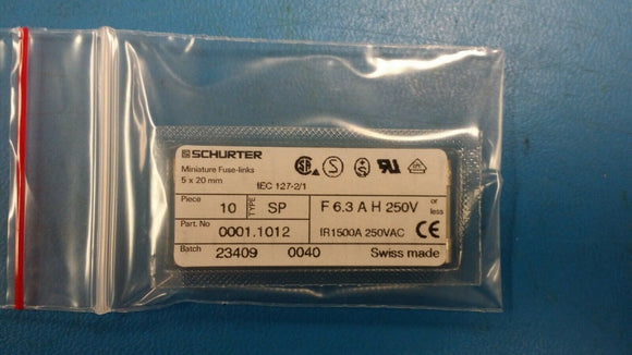 (20pcs) 0001.1012 FUSE, CARTRIDGE, 6.3A, 5X20MM, FAST ACT; Blow Characteristic:F