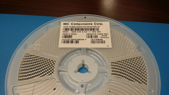 (2000PCS) NMC1206X7R475K25TRPLPF (MLCC) Cer Cap 4.7uF 25V X7R 10% SMD 1206 125Â°