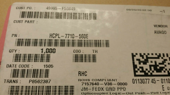 (2 PCS) HCPL-7710-560E AVAGO High Speed Optocouplers 1Ch 10mA 600mW 8-DIP ROHS