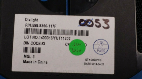 (20) 598-8350-117F Dialight LED SMD Yellow 140 deg. 587nm 130mcd Case 1208 ROHS