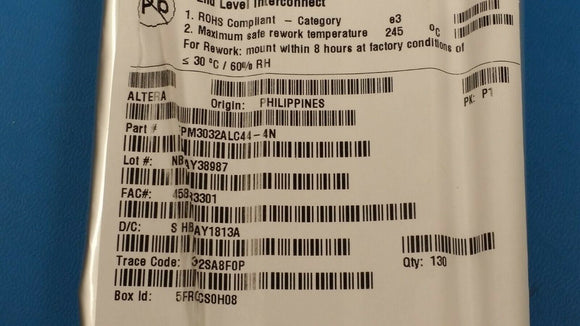 (1 PC) EPM3032ALC44-4N INTEL IC CPLD 32MC 4.5NS 44PLCC ROHS 1813 D/C