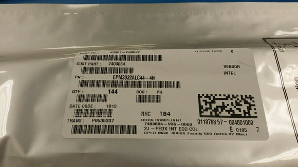 (144 PCS) EPM3032ALC44-4N INTEL IC CPLD 32MC 4.5NS 44PLCC ROHS 1813 D/C