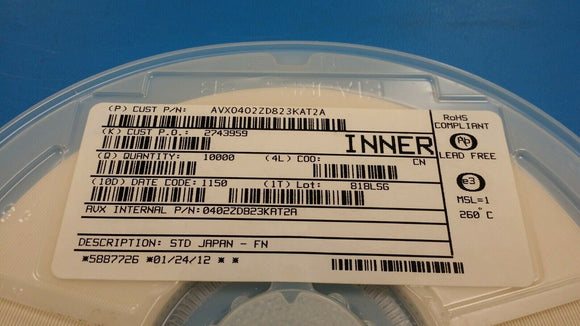 (25 PCS) 0402ZD823KAT2A Kemet Ceramic Capacitors MLCC 10V .082uF X5R 0402 10%