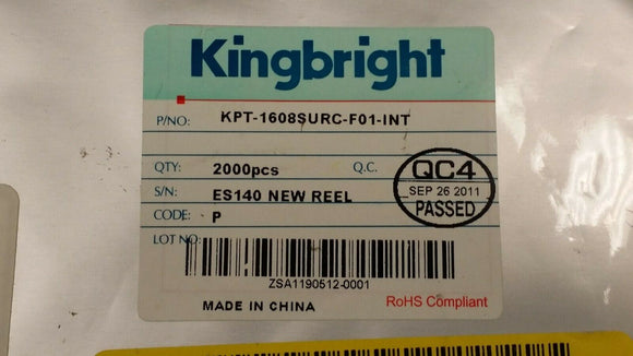 (25 PCS) KPT-1608SURC KINGBRIGHT Single Color LED, Hyper Red, Water Clear, 1.2mm