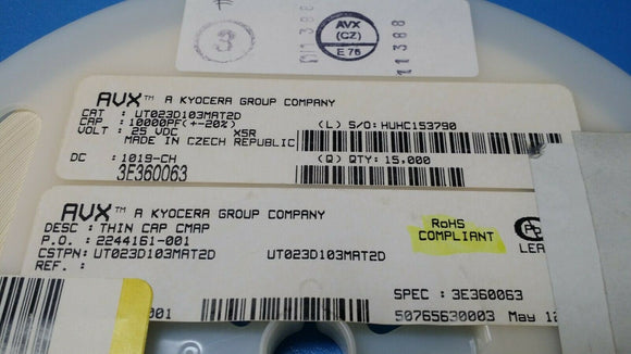 (15,000) UT023D103MAT2D Multilayer Ceramic Cap .01uF X5R 25V 0402 20% ULTRA THIN