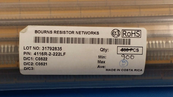 (10 PCS) 4116R-2-222LF BOURNS RES ARRAY 15 RES 2.2K OHM 2% 16DIP ROHS