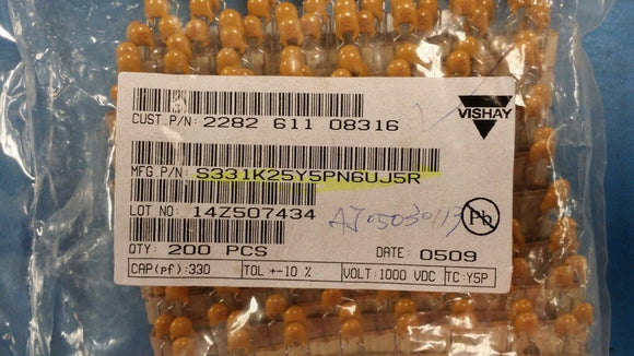 (200pcs)S331K25Y5PN6UJ5R Ceramic Capacitor, Ceramic, 1000V, 10% +Tol, 10% -Tol,