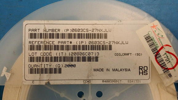 (100pcs) 0603CS-27NXJLW Fixed Inductors 1608 27nH Unshld 5% 600mA 220mOhms AECQ2