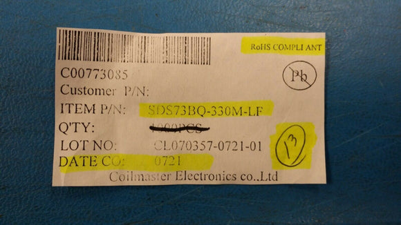 (13PC) SDS73BQ-330M-LF General Purpose Inductor 33uH 20% 2 Element SMD 3030 ROHS