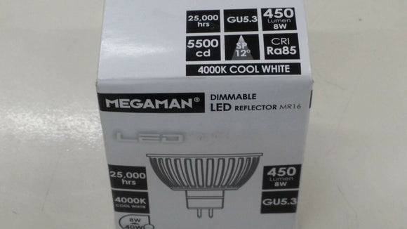 (1) ER3308dLN-SP-GU5.3 DIMMABLE LED REFLECTOR MR16, SP8, GU5.3 8Watt 740mA 4000K