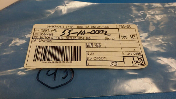 (10pcs) SD04H1SB Switch DIP SPST ON OFF 4 POS 100mA 25VDC Gull Wing SMD