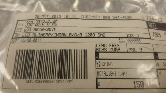 (10pcs) 598-8810-307F Led, 1208 Smt ,Red/Green/Blue,Alingap/Ingan, Clear Lens,16