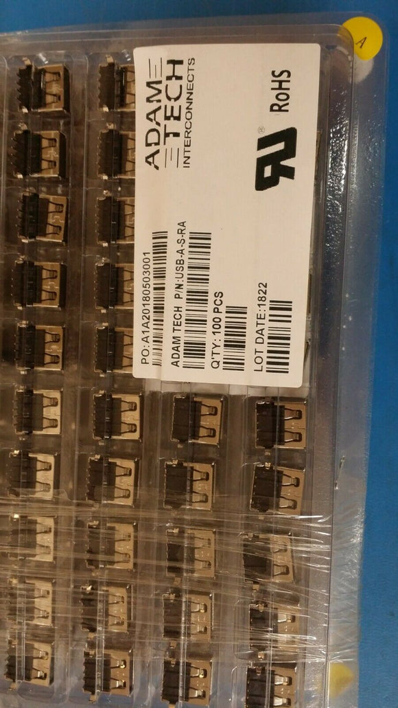 (10pcs) USB-A-S-RA  4 Position Single Port Socket Right Angle TYPE A Through Hol