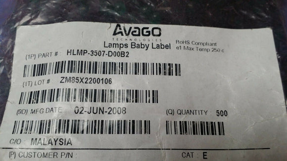 (25 PCS) HLMP-3507-D00B2 AVAGO/BROADCOM LED 5MM GAP GRN RA HOUSING TH ROHS