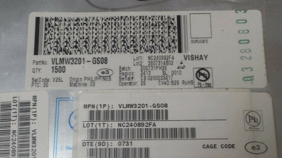 (1500) VLMW3201-GS08 VISHAY LED Uni-Color White 3-Pin PLCC ROHS