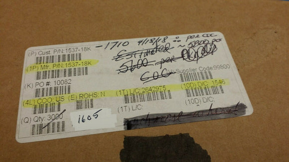 (10pcs) 1537-18K 1537 Series 1.8 uH ±10 % Tolerance 590 mA Axial Molded Unshield