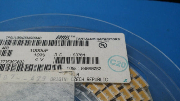 (2) TPSV108K004R0040 AVX Cap Tant Solid 1000uF 4V V CASE 10% 125°C ROHS