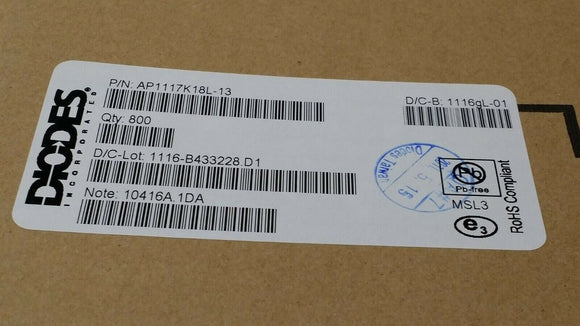 (25 PCS) AP1117K18L-13 DIODES INC. IC REG LINEAR 1.8V 1A TO263-2 ROHS