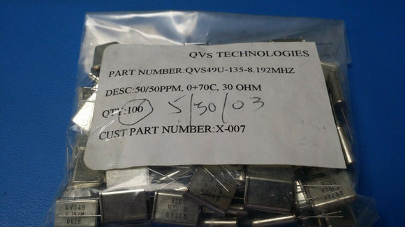 (15 PCS) QVS49U-135-8.192MHz CRYSTAL 49U 8.192MHZ 50/50PPM 30OHMS 0-70C