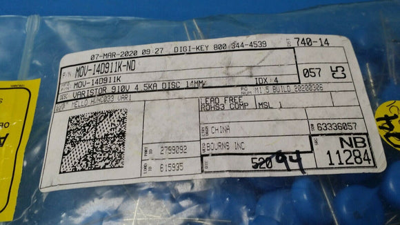 (10 PCS) MOV-14D911K BOURNS 910V 4.5kA Varistor 1 Circuit Through Hole Disc 14mm