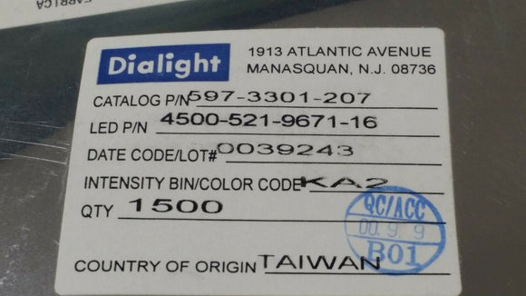 (1500 PCS) 597-3301-207 DIALIGHT LED Uni-Color Green 565nm 2-Pin SMD