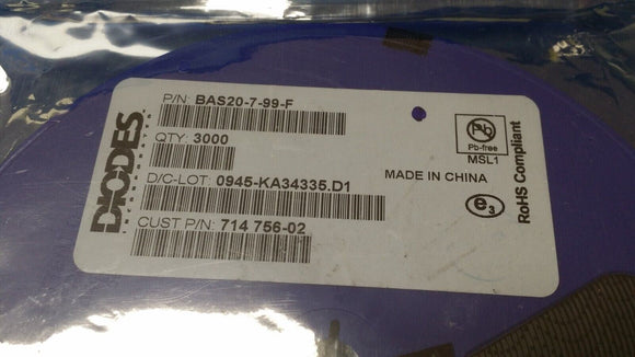(25 PCS) BAS20-7-F BAS20-7-99-F Diode Switching 200V 0.4A 3-Pin SOT-23 T/R ROHS