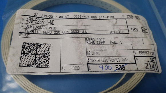 (25 PCS) BLM18KG221SN1D Ind Chip Bead 220 Ohm 25% 100MHz Ferrite 2.2A 0603 ROHS