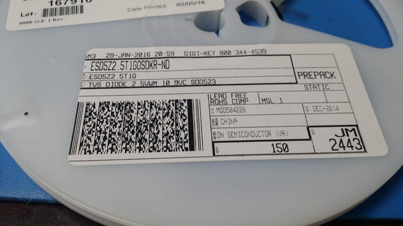 (10 PCS) ESD5Z2.5T1G ONSEMI TVS DIODE 2.5VWM 10.9VC SOD523 ROHS
