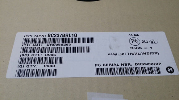 (200 PCS) BC237BRL1G ONSEMI TRANS NPN 45V 0.1A TO92 ROHS