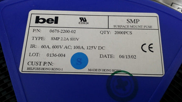 (10 PCS) 0678-2200-02 BEL FUSE AC DC FUSE 2.2A 600V, 60A,600V AC; 100A, 125 DC