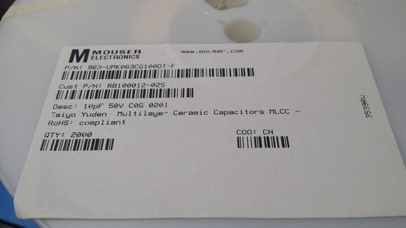 (2000 PCS) UMK063CG100DT-F TAIYO YUDEN MLCC, CAP CER 10PF 50V NP0 0201 ROHS