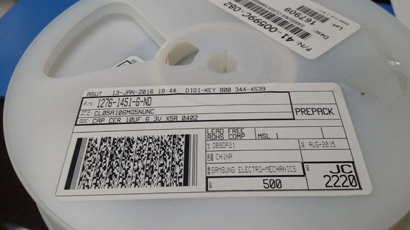 (25 PCS) CL05A106MQ5NUNC SAMSUNG MLCC, CAP CER 10UF 6.3V X5R 0402 ROHS