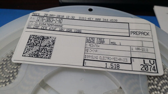 (10 PCS) CL31A476MPHNNNE SAMSUNG MLCC, CAP CER 47UF 10V X5R 1206 ROHS