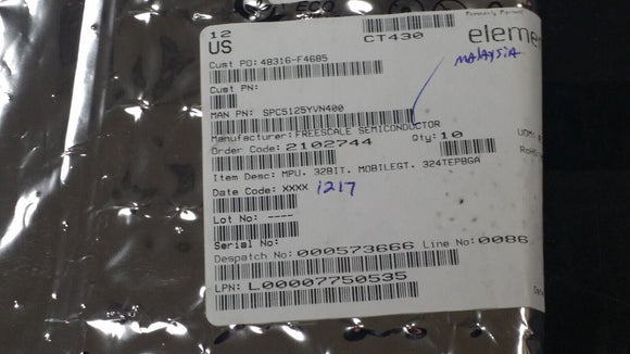 (1 PC) SPC5125YVN400 IC MCU 32BIT ROMLESS 324PBGA ROHS