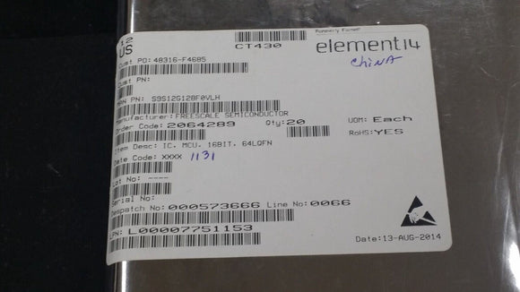 (1 PC) S9S12G128F0VLH IC MCU 16BIT 128KB FLASH 64LQFP ROHS