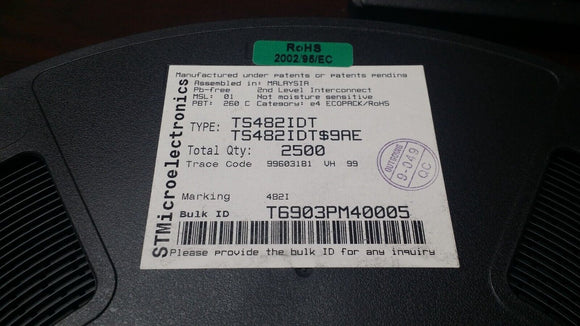 (10PCS) TS482IDT Amplifier IC Headphones 2-Channel (Stereo) Class AB 8-SOIC ROHS