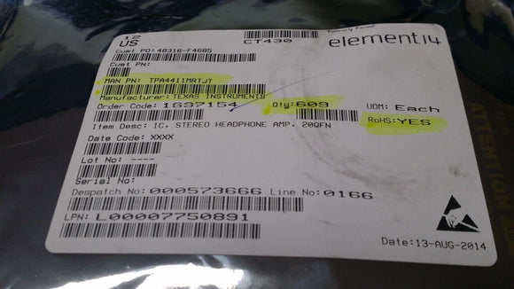 (10) TPA4411MRTJ Amplifier IC Headphones 2-Channel (Stereo) Class AB 20QFN (4x4)