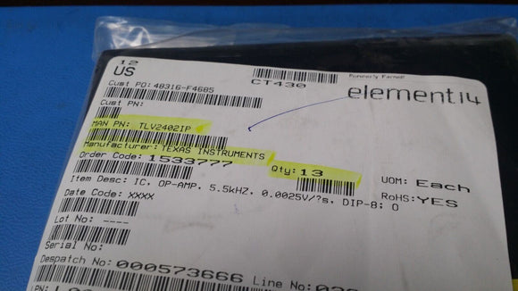 (1 PC) TLV2402IP TI General Purpose Amplifier 2 Circuit Rail-to-Rail 8-PDIP ROHS