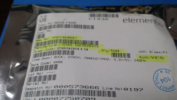 (1 PC) TPS51463RGET TI IC REG BUCK PROG 24VQFN ROHS