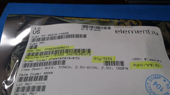 (2 PCS) TPS62092RGTT TI IC REG BUCK 2.5V 3A 16QFN ROHS